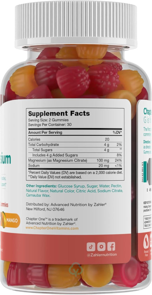 Chapter One Magnesium Gummies for Kids Raspberry and Mango Flavored 60 Count