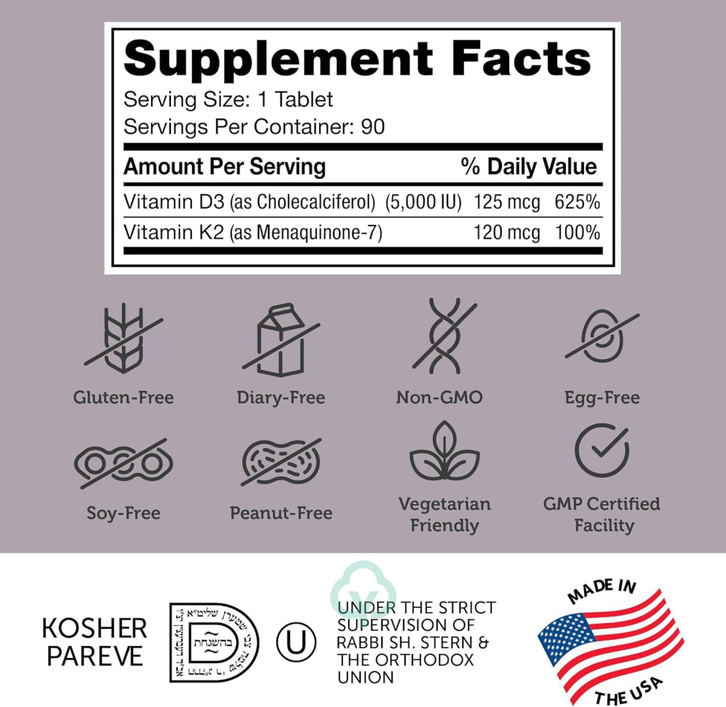 Vitamin D3 & K2 90 Chewable Tablets