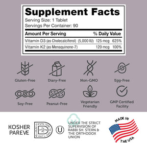 Vitamin D3 & K2 90 Chewable Tablets