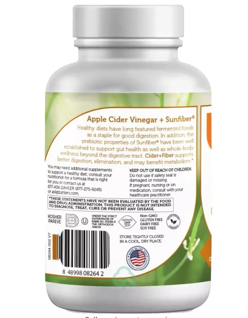 Zahlers Kosher Cider + Fiber - Apple Cider Vinegar & Sunfiber 60 Capsules